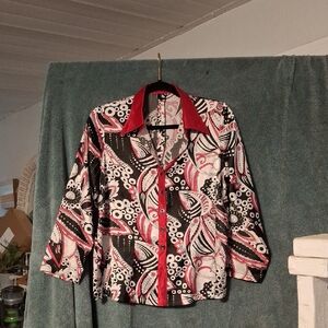 Stylish Women's Patterned Blouse- Pink, Black, White